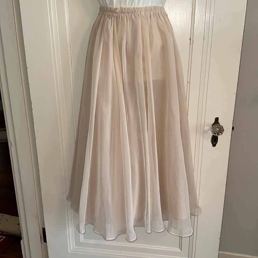 Homemade/handmade light tan double layer‎ polyester full midi skirt